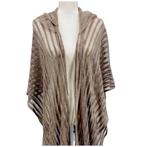 Shawl Cover up Cardigan Hood Tan - Picture 3 of 10